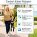 Woman holding a carbon fiber rollator with product features displayed on the right.