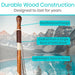 Wooden stick with mountain landscape background, highlighting durability and design features.
