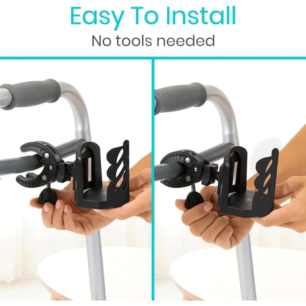 Two hands demonstrating the installation of a product on a metal rod with text 'Easy To Install No tools needed'.