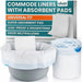 Vive commode liners with absorbent pads displayed with a commode bowl and roll of liners.