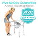 Woman using a Vive health product with a 60-day guarantee badge on a white background