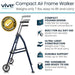 Compact air frame walker with features listed on a white background