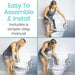 Toilet seat raiser assembly process with text 'Easy To Assemble & Install' and 'Includes a simple-step manual'.
