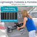 Woman lifting a lightweight, foldable product out of a car trunk with text highlighting features.