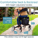 Rollator with height-adjustable features shown outdoors on a sidewalk