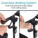 Dual rear braking system for a knee walker with text explaining its function.