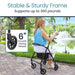 Woman using a walker with a stable and sturdy frame feature, outdoors by a pond.