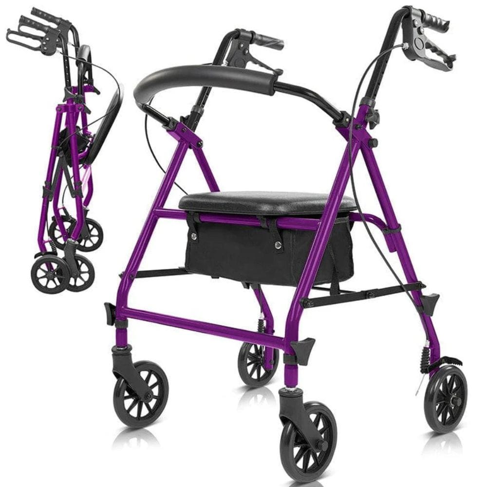 Purple walker with wheels on a white background
