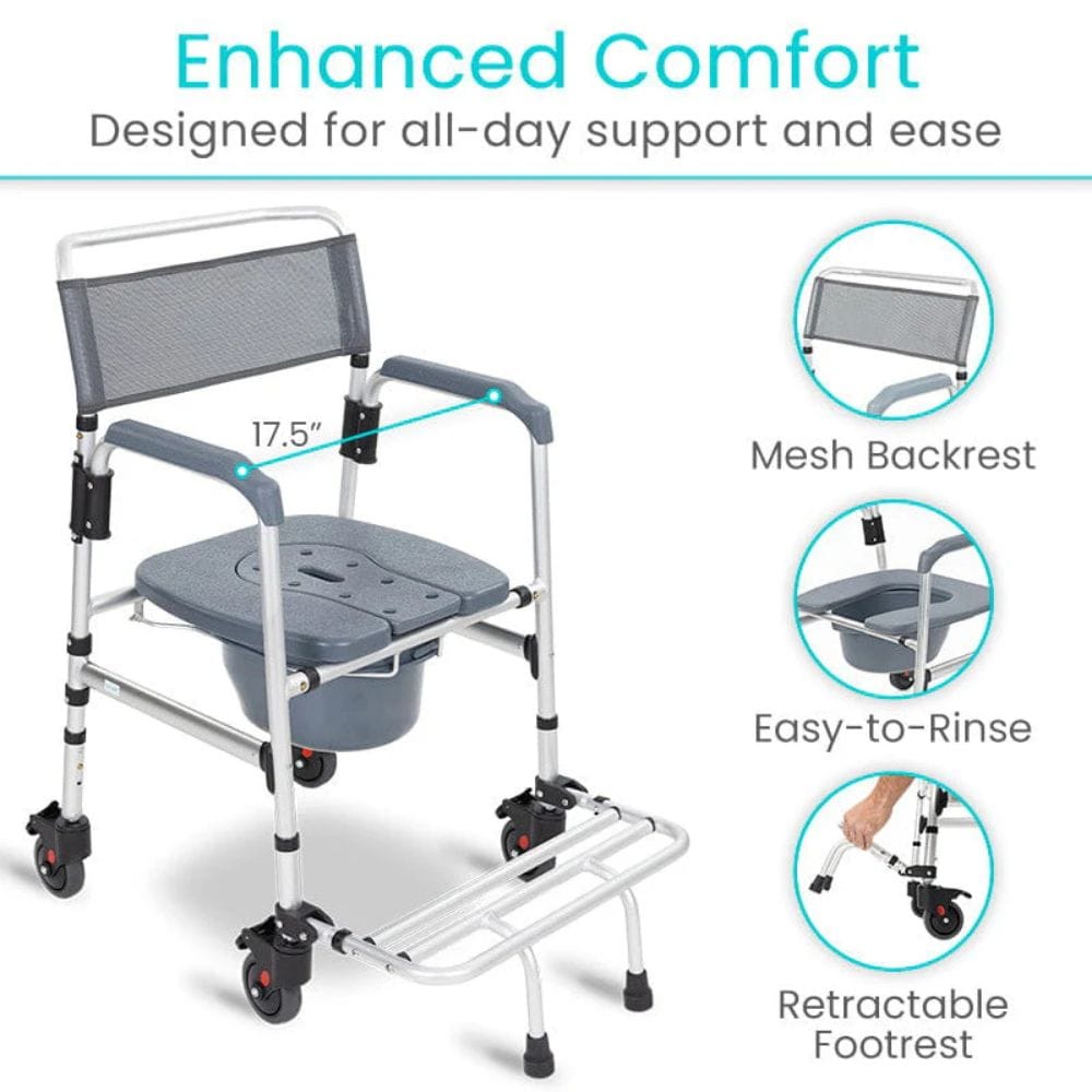 Mobility chair with features highlighted on a white background