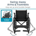 Wheelchair with swing-away arms and footrests on a white background