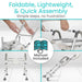 Foldable, lightweight, and quick assembly product with manual included on a white background