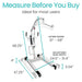 Measurement chart for a medical lift with dimensions labeled on a white background.