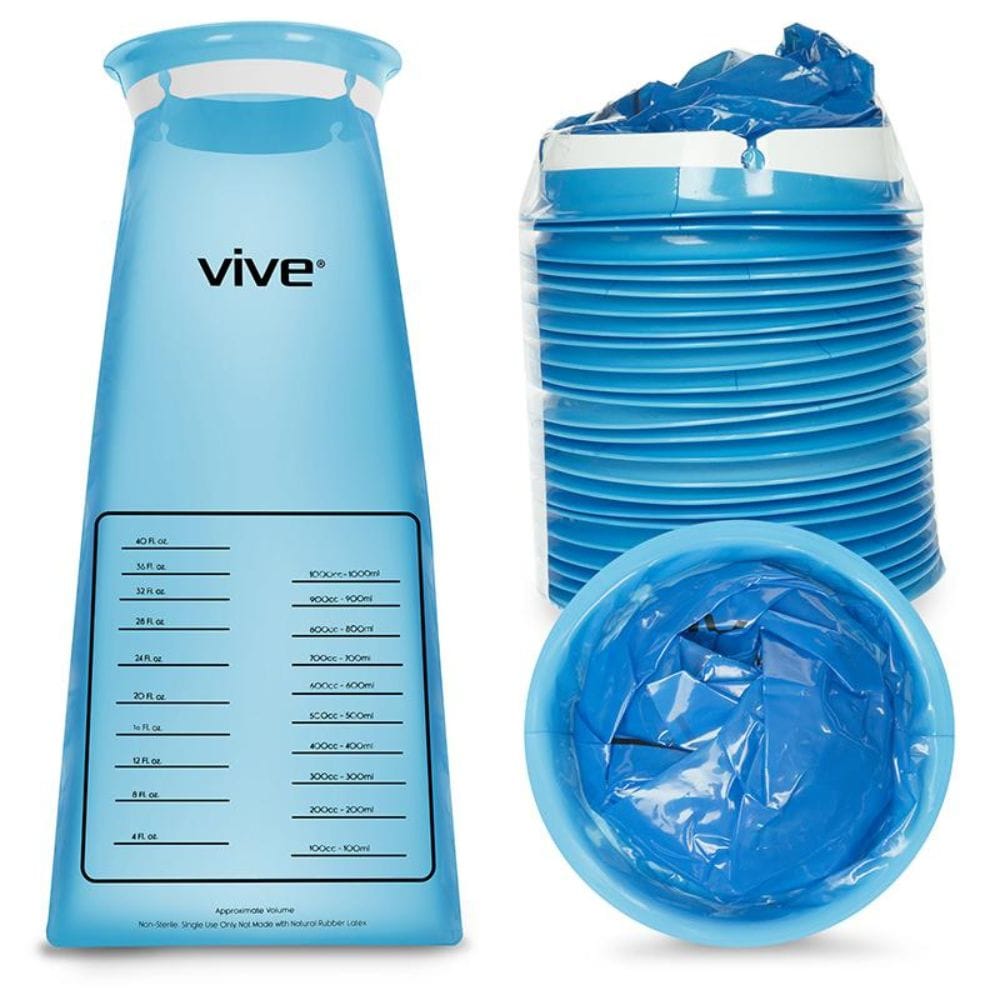 Blue ice pack with 'Vive' branding and measurement markings, surrounded by additional blue ice packs.