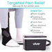 Vive pain relief device with person wearing it on an arm, text highlighting uses.