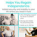 Advertisement for a product that helps regain independence with text and images of an elderly person and a caregiver.