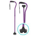 Purple walking cane with adjustable handle and base on a white background