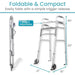Foldable and compact walker with height adjustable feature on a white background