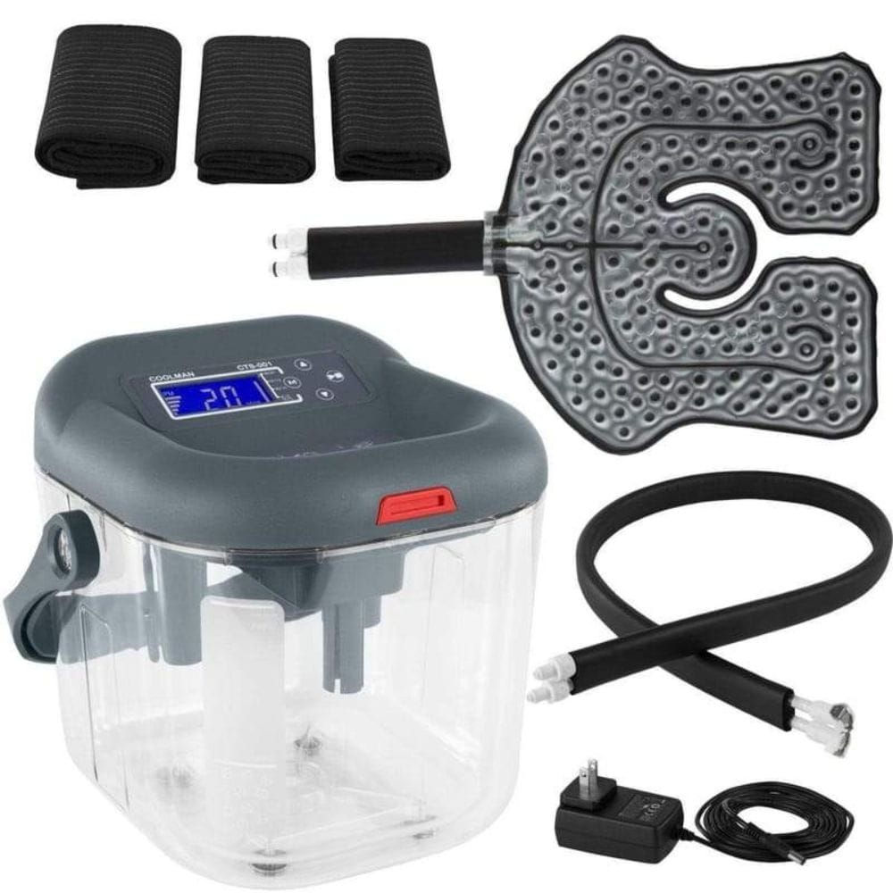 Vacuum sealer kit with digital display, sealing rolls, and accessories on a white background