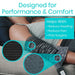 Compression therapy stocking with text highlighting performance and comfort benefits.