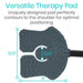 Versatile therapy pad with dimensions and text on a white background