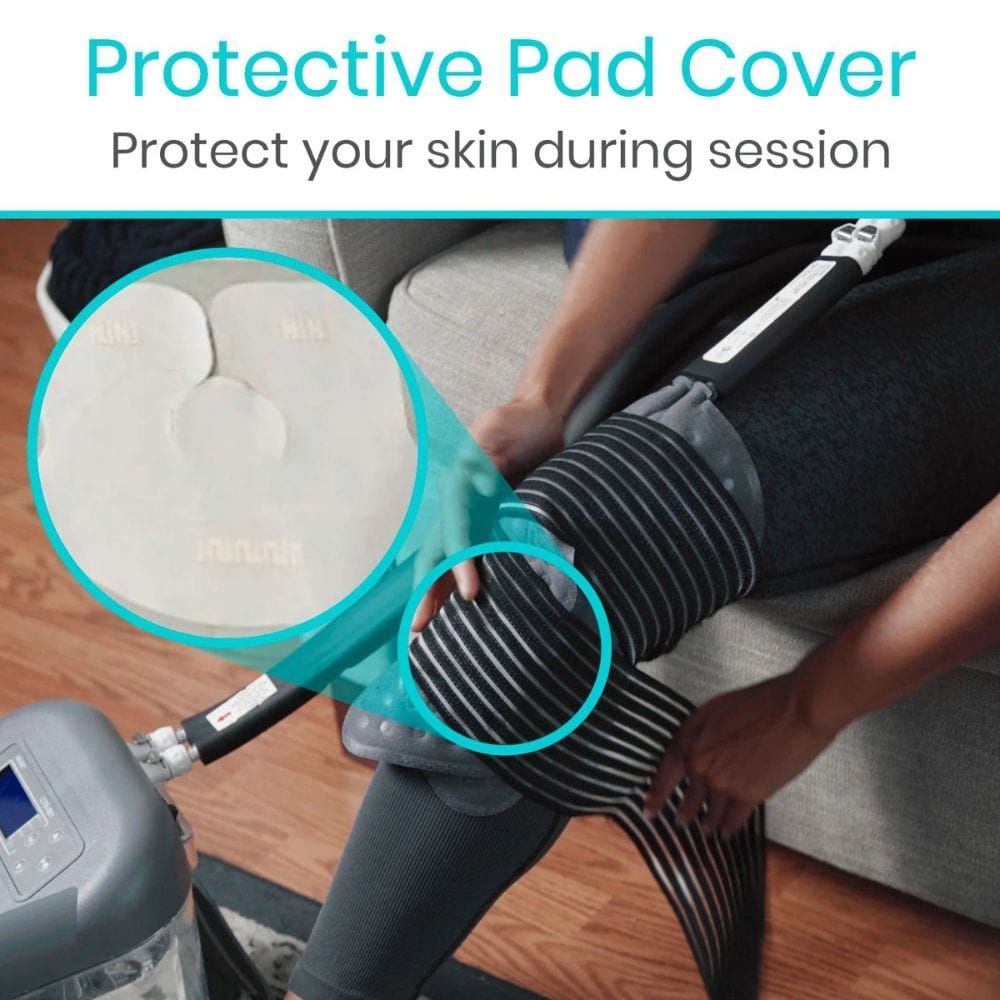 Person using a massage table with a protective pad cover to protect skin during a session.