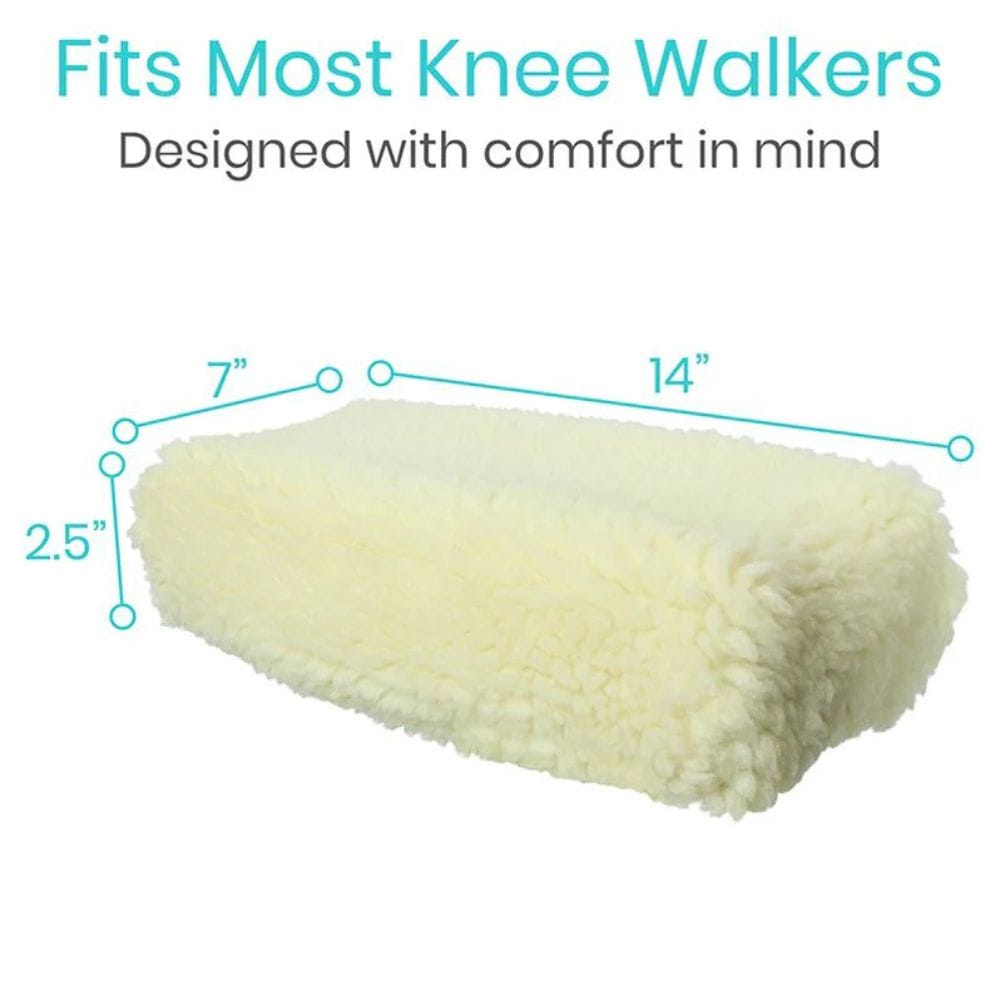 Measurement chart for a knee walker pad with dimensions on a white background