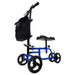 Blue knee walker with a black bag on a white background