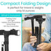 Compact folding cane with LED light held by a person, text about its design and features.