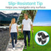 Couple walking outdoors with a product showing slip-resistant tip inset.