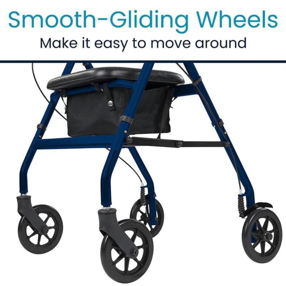 Blue walker with smooth-gliding wheels on a white background
