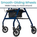 Blue walker with smooth-gliding wheels on a white background