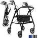 Black rollator with folded legs on a white background