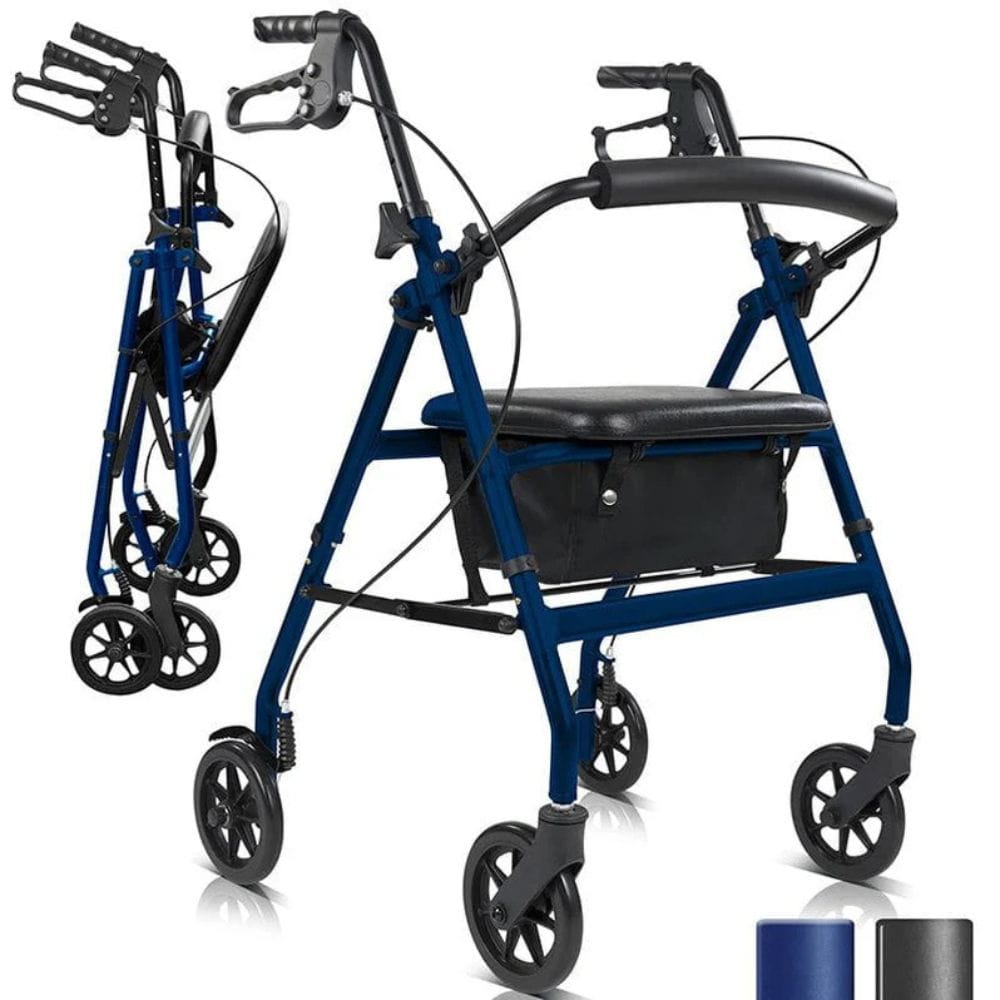 Blue walker with wheels on a white background