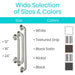 Metal handle with size and color options on a white background