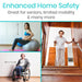 Collage of images showing people using home safety products with text 'Enhanced Home Safety' and 'Great for seniors, limited mobility & many more'.