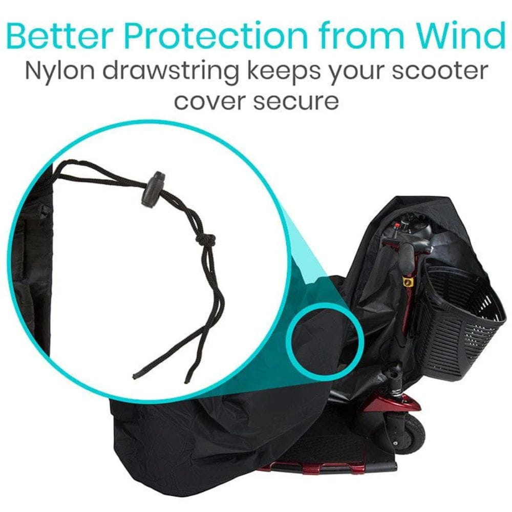 Scooter cover with nylon drawstring for better wind protection on a white background