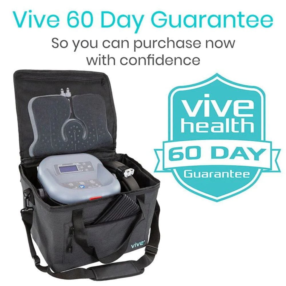 Vive health device in a carrying case with a 60-day guarantee badge on a white background