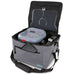 Gray and black medical device in a carrying case on a white background