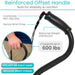 Reinforced offset handle with features highlighted on a white background