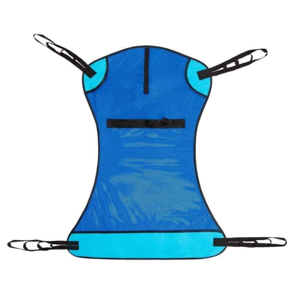 Blue and turquoise back support brace on a white background