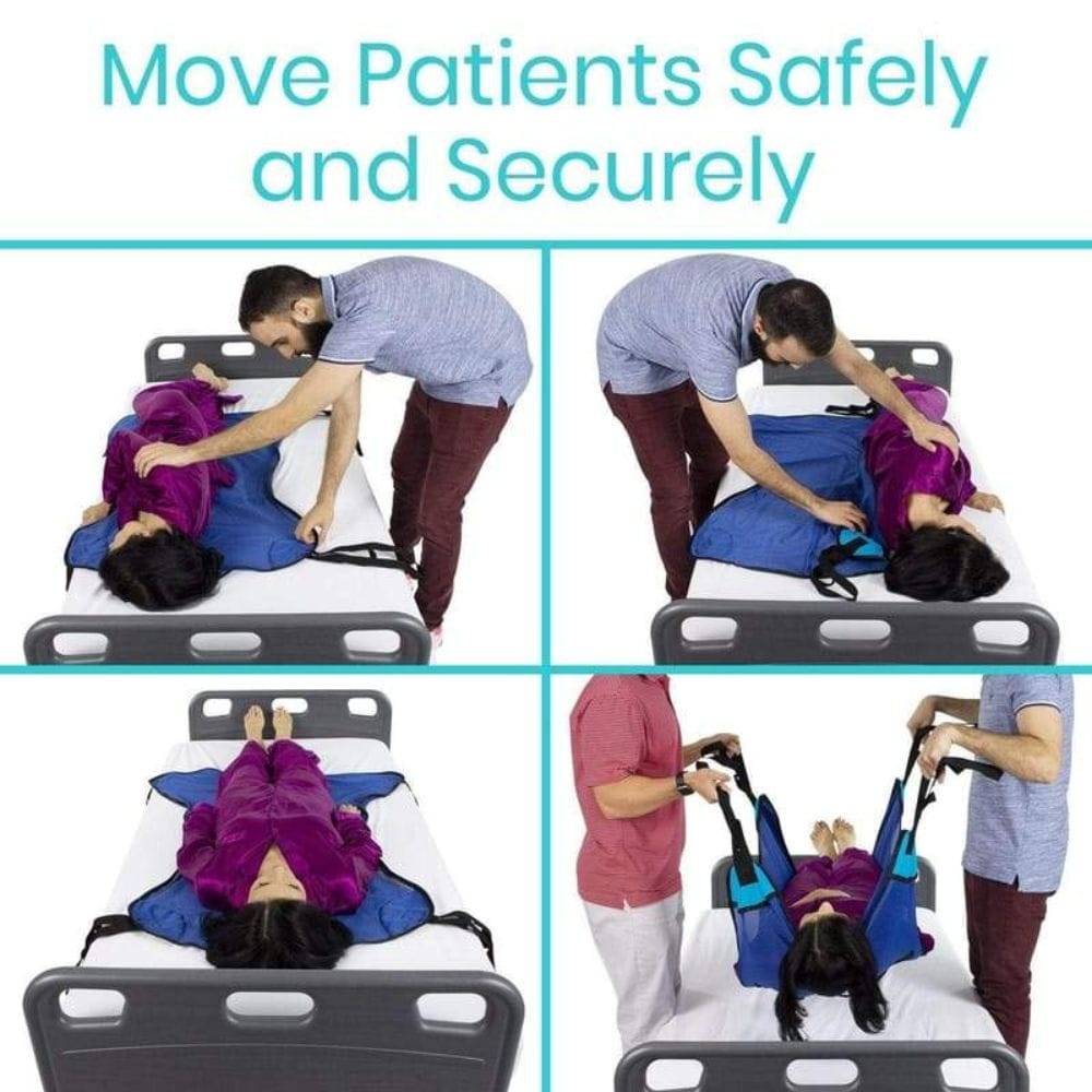 Person using a patient transfer device to safely move a patient on a bed.