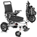 Foldable electric wheelchair with a compact version on a white background