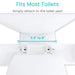 White toilet seat with measurement text on a white background