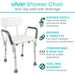 Vive Shower Chair with features listed on a white background