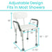 Shower chair with adjustable dimensions on a white background