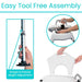 Product assembly process with height adjustment feature on a blue background