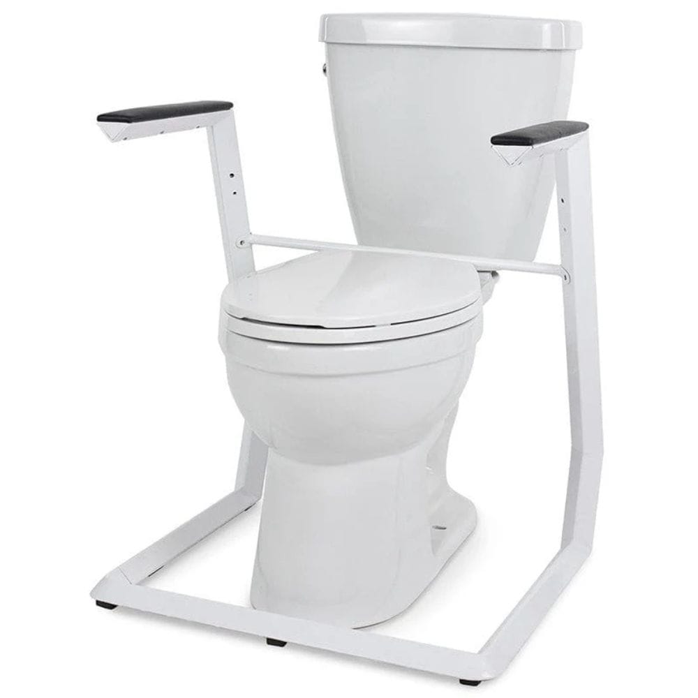 White toilet with a support frame on a white background