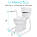 White toilet seat with stand and measurements on a white background
