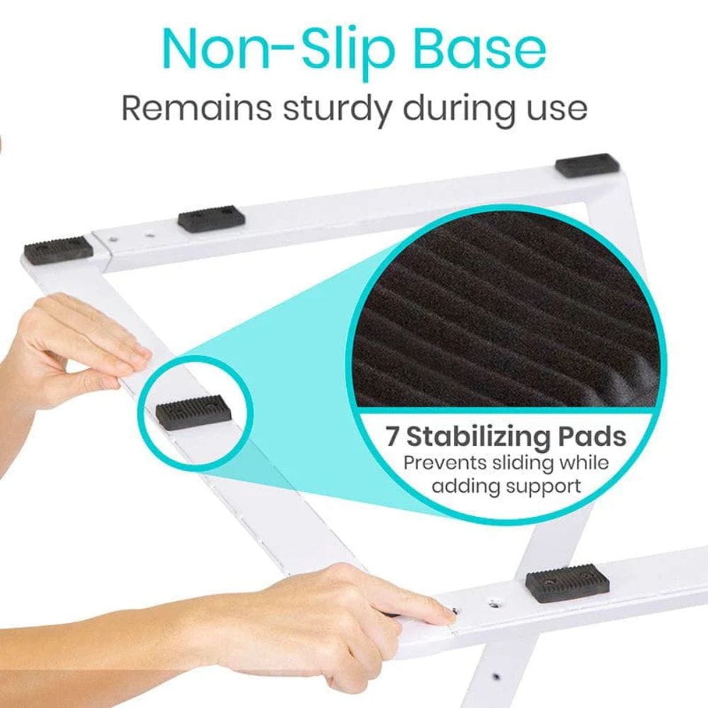 Product with non-slip base and stabilizing pads, showing hands using it.