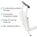 White step stool with features listed on a white background